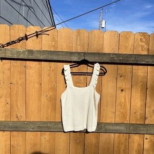 Madewell Crocheted Ruffle-Strap Sweater Tank size Large Cream Cottagecore Spring